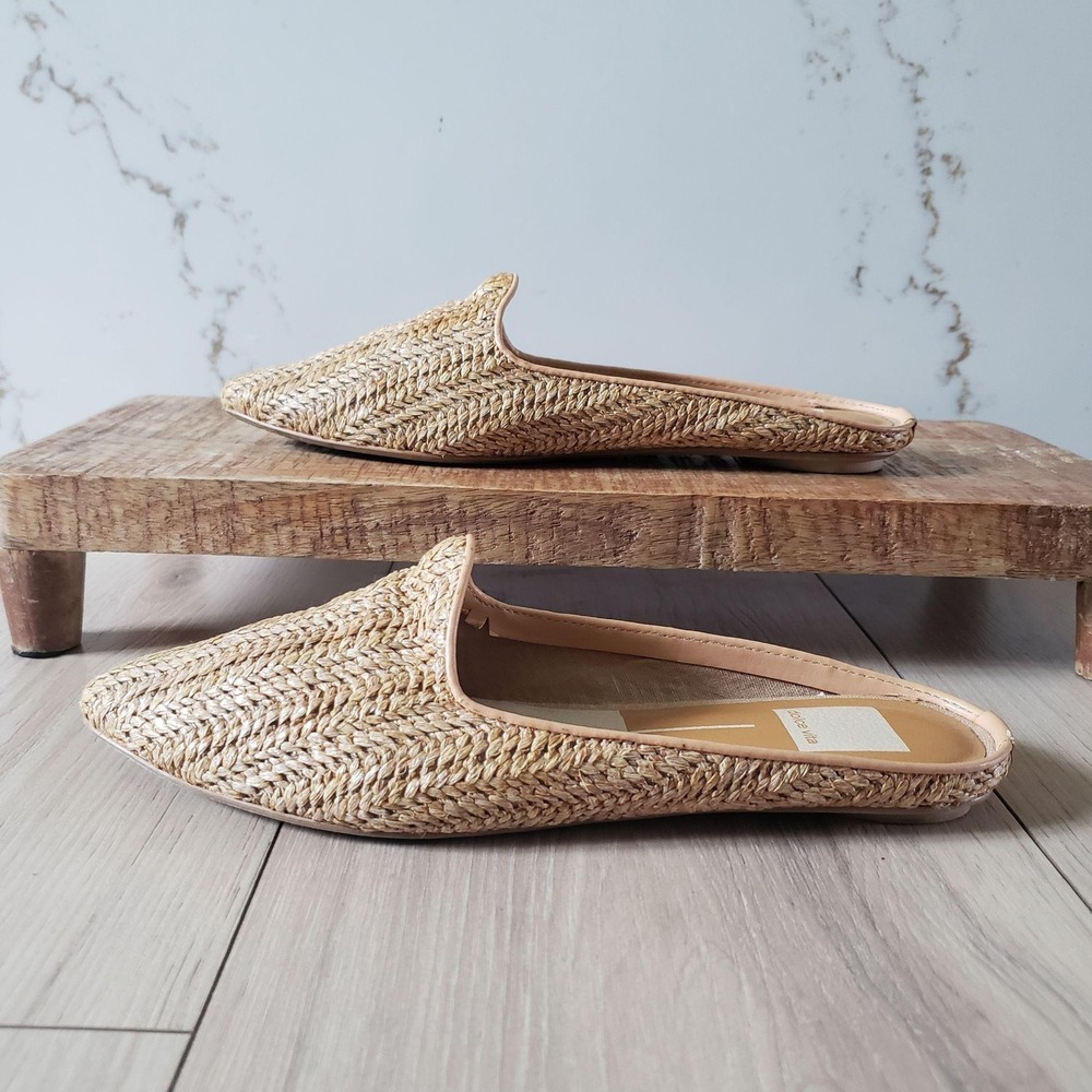 Dolce Vita Slides Womens 6.5 White Woven Pointed Toe Slip On Flat Mules Casual - Picture 2 of 8